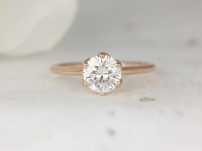 1.25ct Edith 7mm 14kt Gold Moissanite Unique Six Prong Round Solitaire Ring vy 2