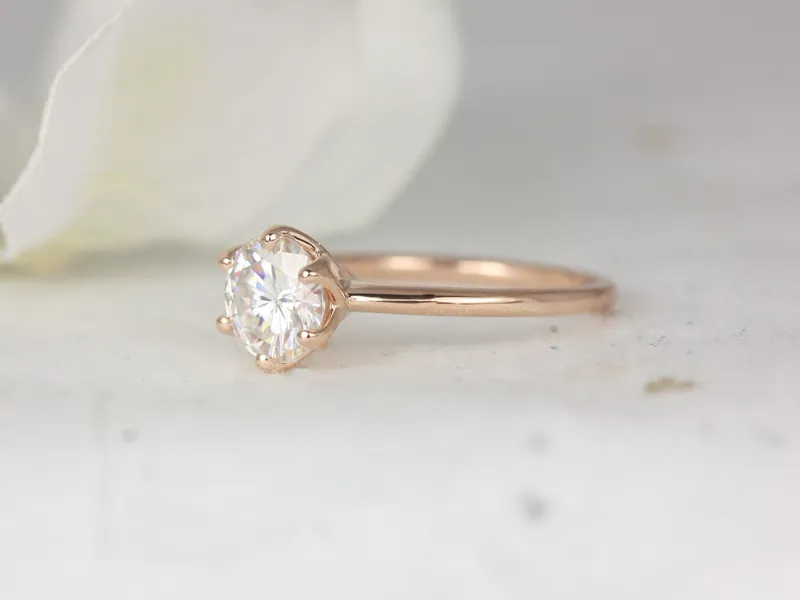 1.25ct Edith 7mm 14kt Gold Moissanite Unique Six Prong Round Solitaire Ring vy 3