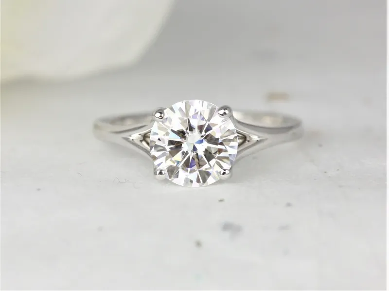 2ct Moxie 8mm 14kt Gold Moissanite Dainty Minimalist Mermaid Split Round Solitaire Ring vy 2