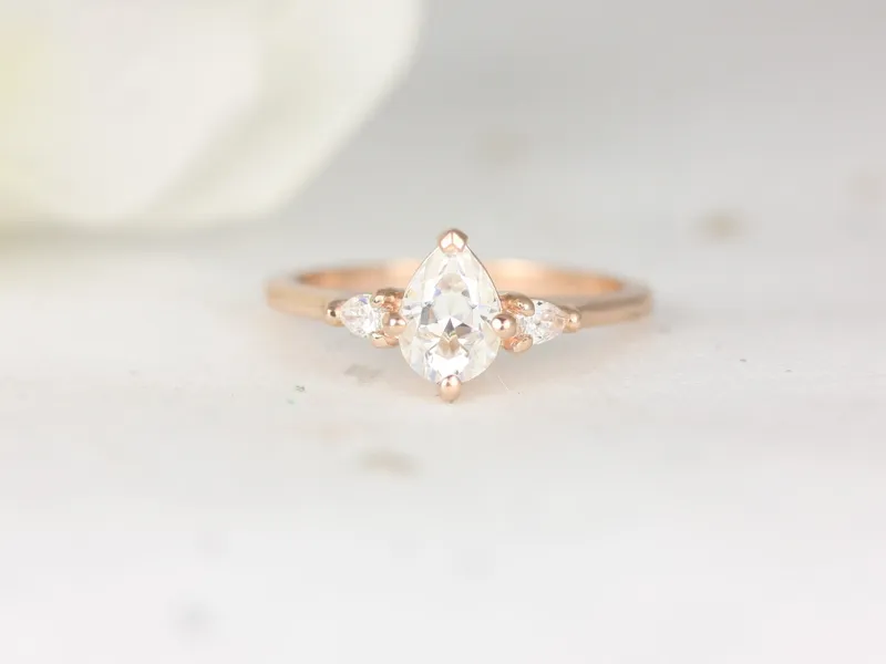0.75ct Petite Evette 7x5mm 14kt Moissanite Diamond Three Stone Pear Ring,Pear Engagement Ring,Minimalist Pear Ring,Anniversary Gift vy 4