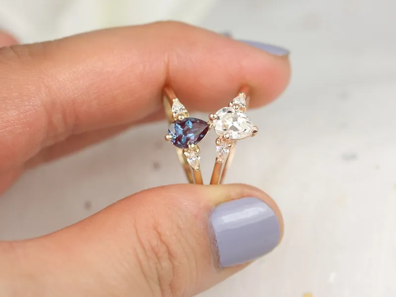 0.75ct Petite Evette 7x5mm 14kt Moissanite Diamond Three Stone Pear Ring,Pear Engagement Ring,Minimalist Pear Ring,Anniversary Gift vy 2