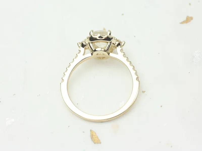 Ready to Ship Bridgette 8x6mm 14kt Gold Rainbow Moonstone Diamond Unique Oval Halo Ring view 5