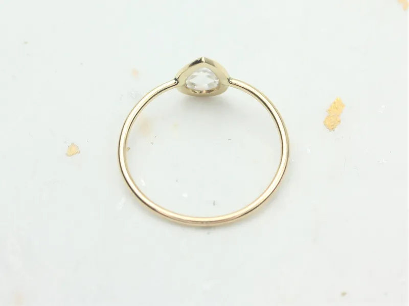 Ready to Ship Pandora 8x5mm 14kt Yellow Gold Forever One Rose Cut Moissanite Bezel Pear Solitaire Ring view 3
