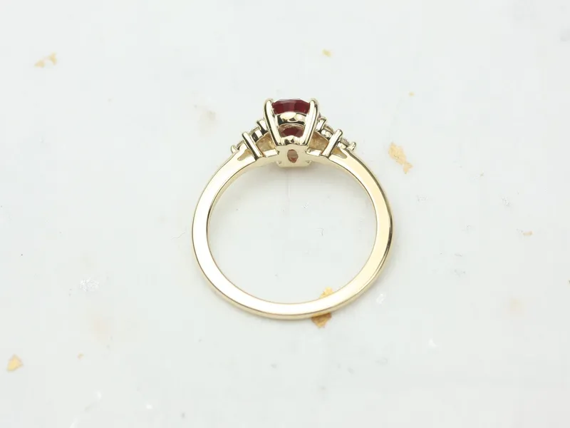 Juniper 8x6mm 14kt Gold Ruby Diamonds Dainty Oval Cluster Ring view 5