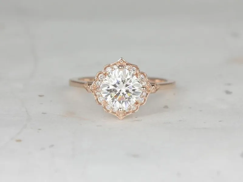 1.70ct Lily 7mm 14kt Rose Gold Moissanite Diamond WITHOUT Milgrain Art Deco Kite Set Cushion Halo Engagement Ring,Unique Ring diamond cushion cut engagement ring