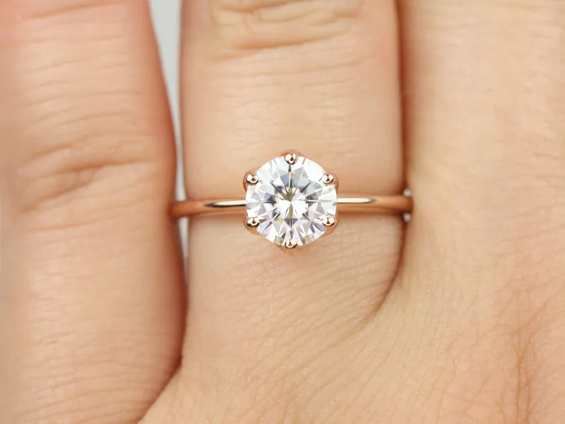 1.25ct Edith 7mm 14kt Gold Moissanite Unique Six Prong Round Solitaire Ring vy 5