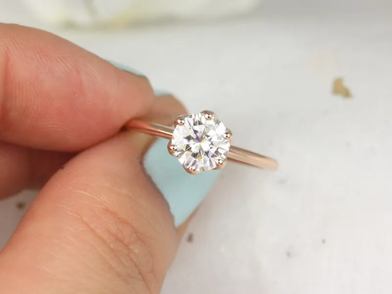1.25ct Edith 7mm 14kt Gold Moissanite Unique Six Prong Round Solitaire Ring round cut engagement ring