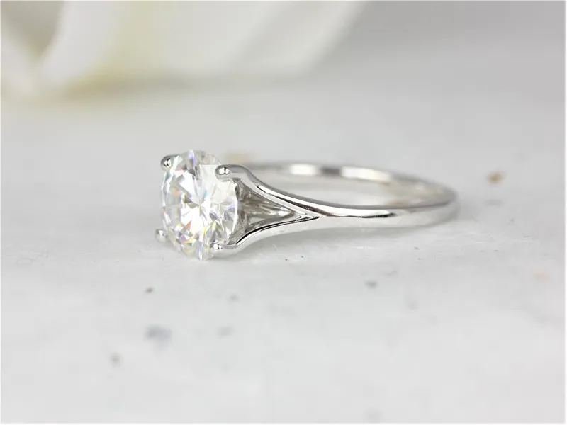 2ct Moxie 8mm 14kt Gold Moissanite Dainty Minimalist Mermaid Split Round Solitaire Ring vy 3