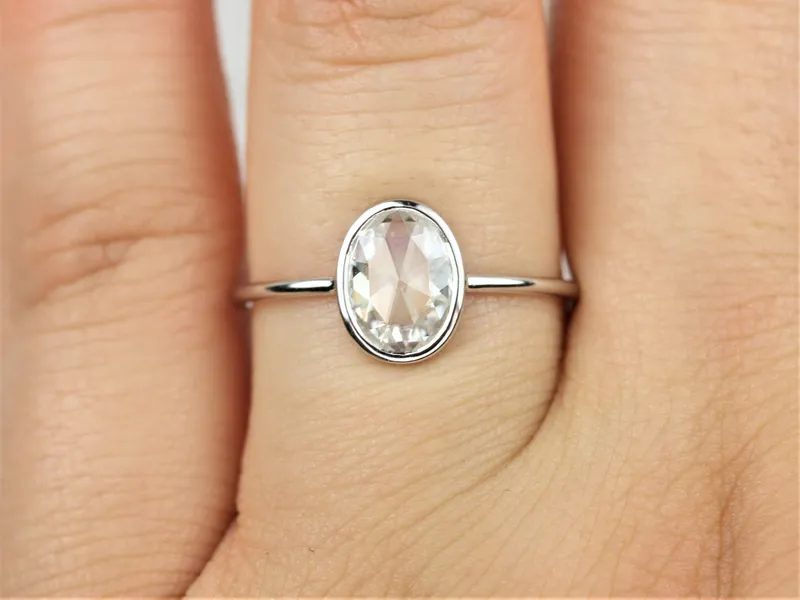 Paris 8x6mm 14kt White Gold Moissanite Rose Cut Oval Solitaire Ring vy 3