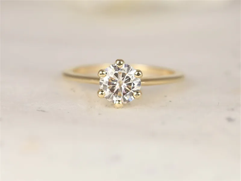 1ct SALE Ready to Ship Skinny Webster 6.5mm 14kt Gold FB Moissanite Six Prong Round Solitaire Ring vy 3