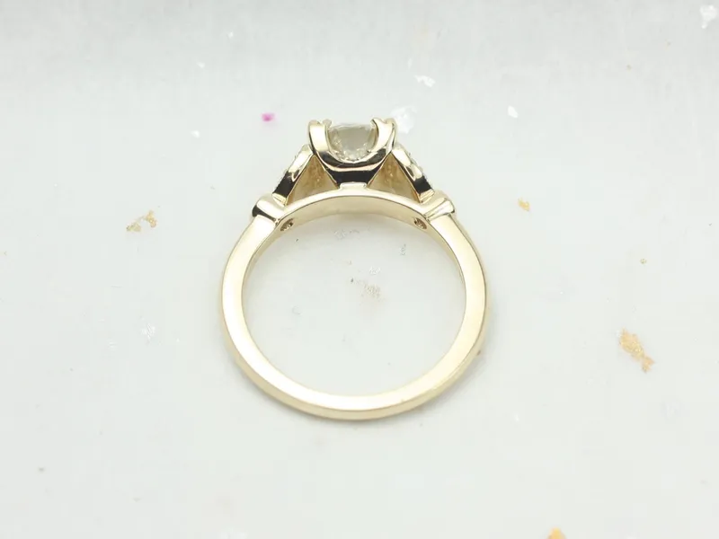 Ready to Ship Antoinette 7mm 14kt Yellow Gold Forever Brilliant Moissanite Diamonds Old Miners Dainty Art Deco Round Engagement Ring vy 5