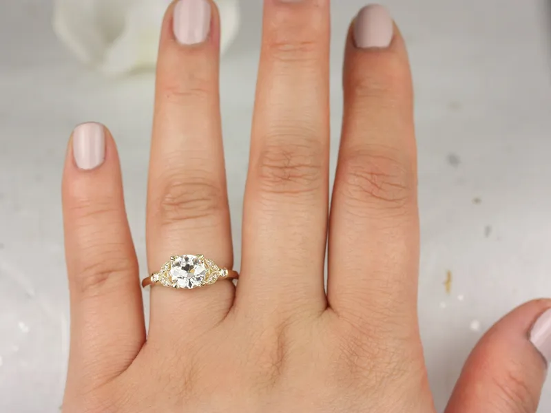 Ready to Ship Antoinette 7mm 14kt Yellow Gold Forever Brilliant Moissanite Diamonds Old Miners Dainty Art Deco Round Engagement Ring vy 2