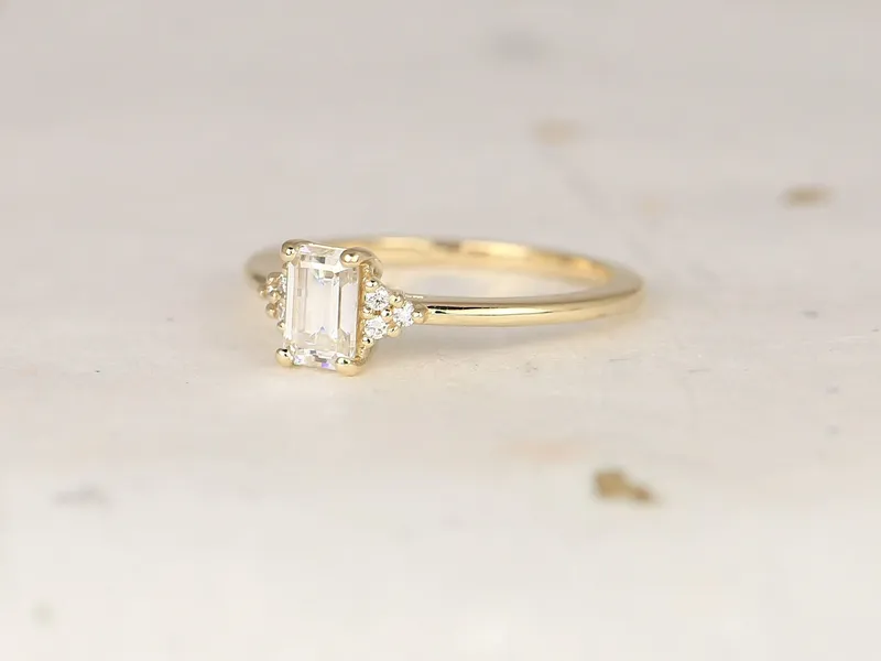 0.50ct Jada 6x4mm 14kt Solid Gold Moissanite Diamonds Emerald Cluster 3 Stone Engagement Ring view 2
