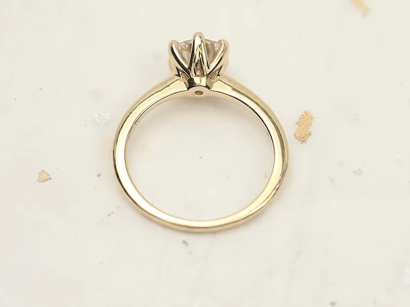 1ct SALE Ready to Ship Skinny Webster 6.5mm 14kt Gold FB Moissanite Six Prong Round Solitaire Ring vy 4