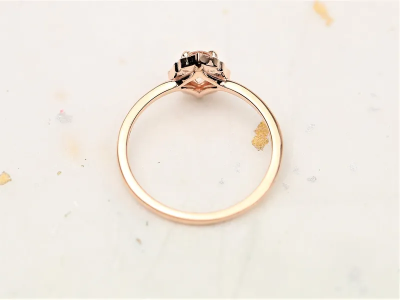 Mini Mae 6x4mm 14kt Gold Morganite Diamond WITH Milgrain Unique Oval Halo Ring view 5