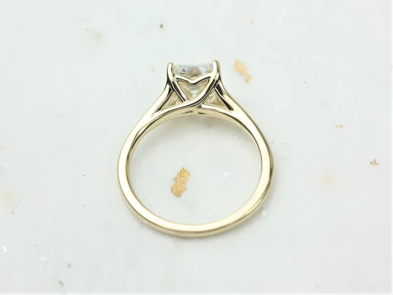 1.50cts Kenzie 7mm 14kt Gold Moissanite Mermaid Split Asscher Solitaire Ring vy 3