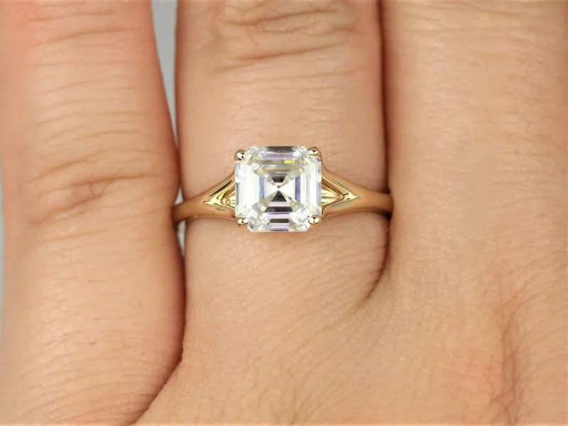 1.50cts Kenzie 7mm 14kt Gold Moissanite Mermaid Split Asscher Solitaire Ring engagement ring