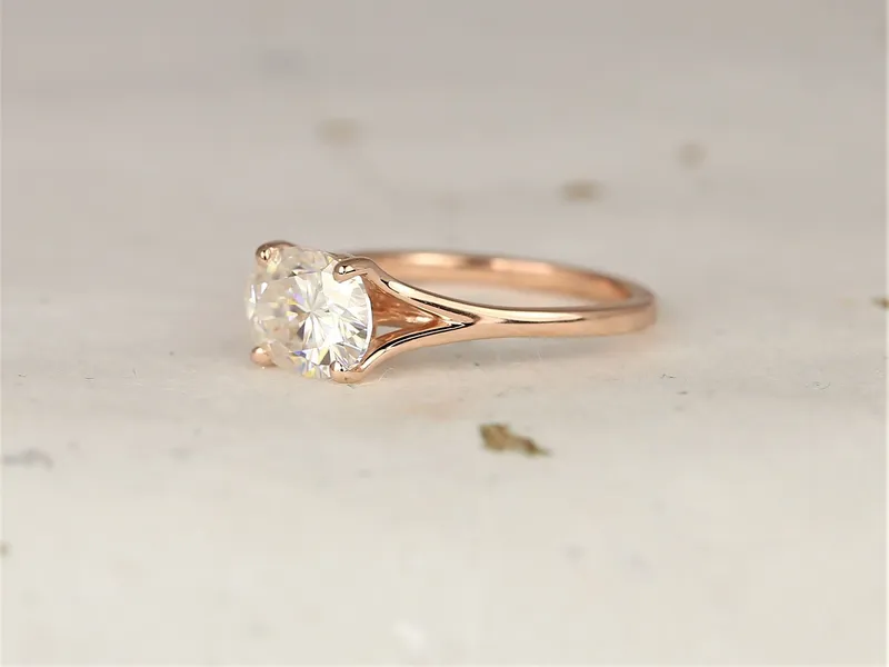 2ct Margo 9x7mm 14kt Rose Gold Moissanite Mermaid Split East West Oval Solitaire Ring view 2