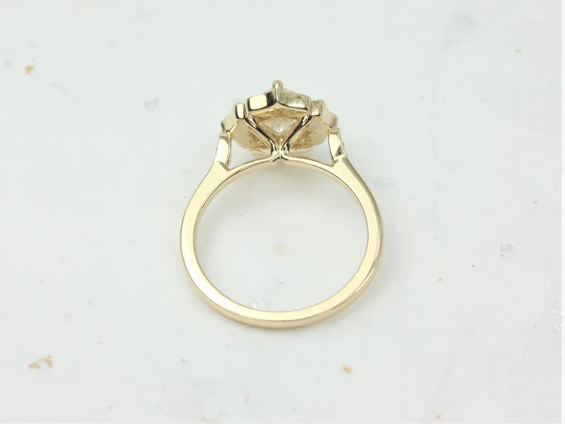 1.30ct Leena 6.5mm 14kt Gold Moissanite Diamond WITH Milgrain Art Deco Asscher Kite Halo Ring vy 4