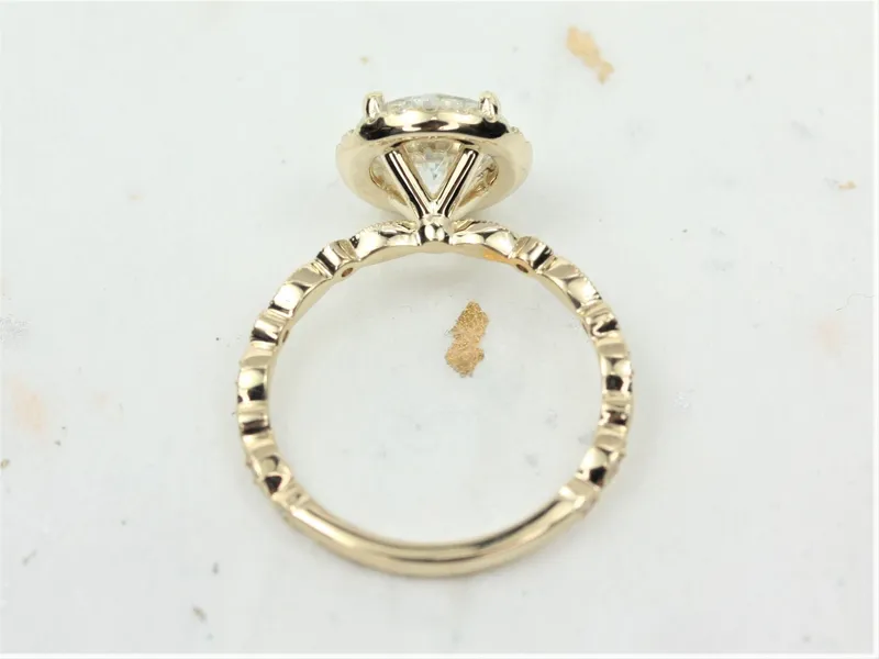 2ct Georgia 8mm 14kt Gold Moissanite Diamond WITH Milgrain Art Deco Round Halo Ring view 3