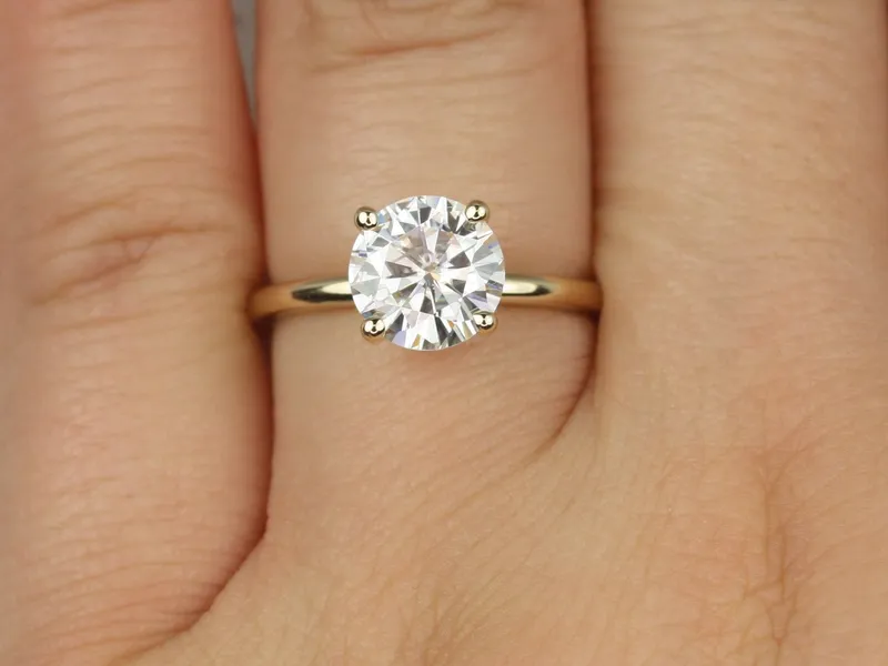 2ct Ingrid 8mm 14kt Gold Moissanite Unique Round Solitaire Ring vy 4