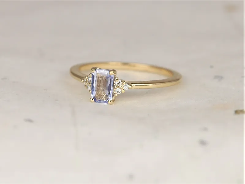 0.49ct Ready to Ship Jada 14kt Gold Cornflower Blue Sapphire Diamonds Dainty Emerald Cluster Ring vy 3