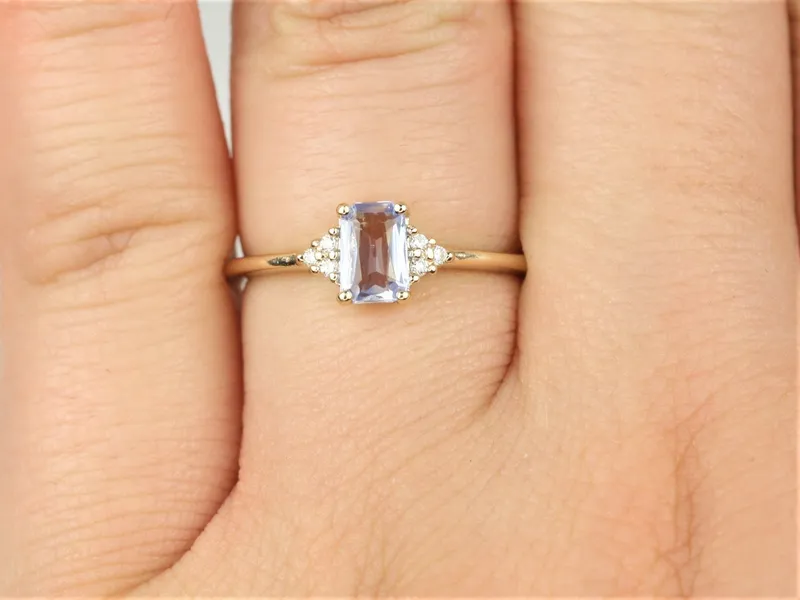 0.49ct Ready to Ship Jada 14kt Gold Cornflower Blue Sapphire Diamonds Dainty Emerald Cluster Ring vy 5