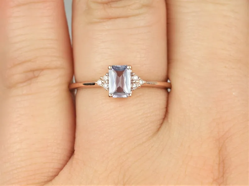 0.64ct Ready to Ship Jada 14kt Rose Gold Cornflower Blue Sapphire Diamonds Emerald Cluster Ring vy 4