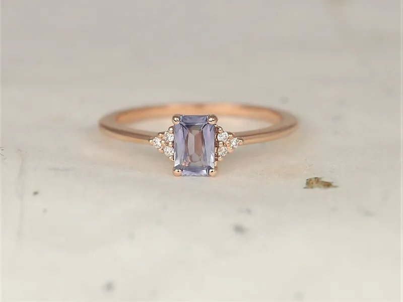 0.64ct Ready to Ship Jada 14kt Rose Gold Cornflower Blue Sapphire Diamonds Emerald Cluster Ring vy 2