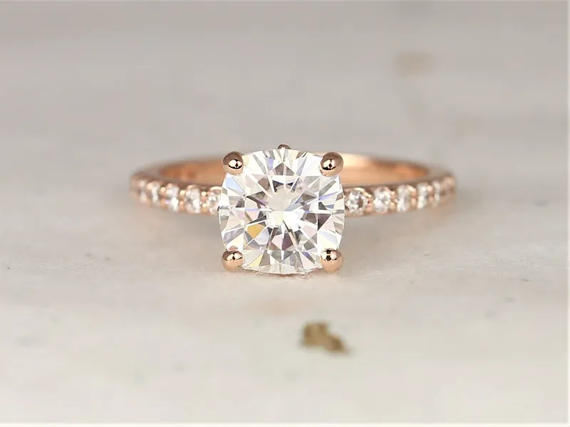 2cts Hallie 7.5mm 14kt Gold Moissanite Diamonds Art Deco Solitaire Ring vy 4