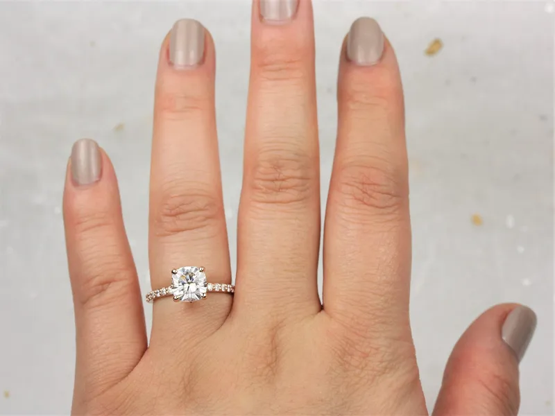 2cts Hallie 7.5mm 14kt Gold Moissanite Diamonds Art Deco Solitaire Ring vy 2