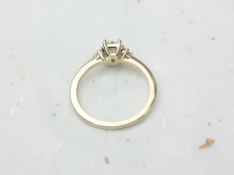 0.50ct Jada 6x4mm 14kt Solid Gold Moissanite Diamonds Emerald Cluster 3 Stone Engagement Ring view 4