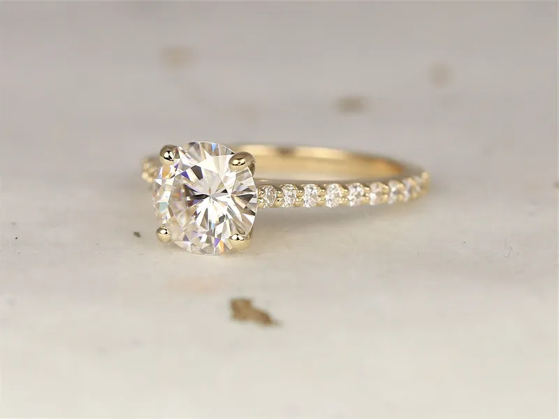 2ct Selma 8mm 14kt Gold Moissanite Diamond Cathedral Pave Round Solitaire Ring vy 4