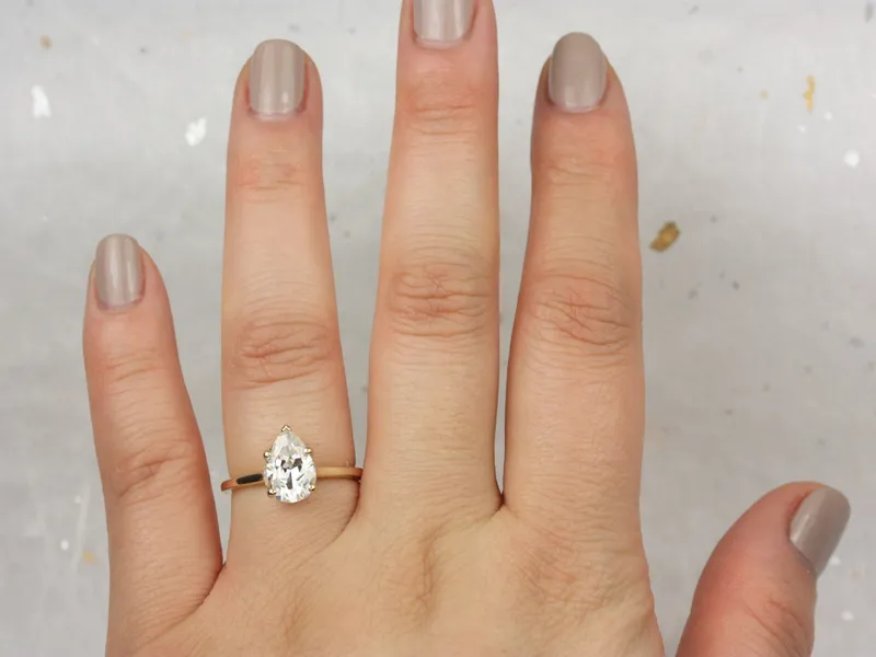 2ct Dallas 10x7mm 14kt Gold Forever One Moissanite Minimalist Dainty Pear Solitaire Engagement Ring,Anniversary Gift vy 5
