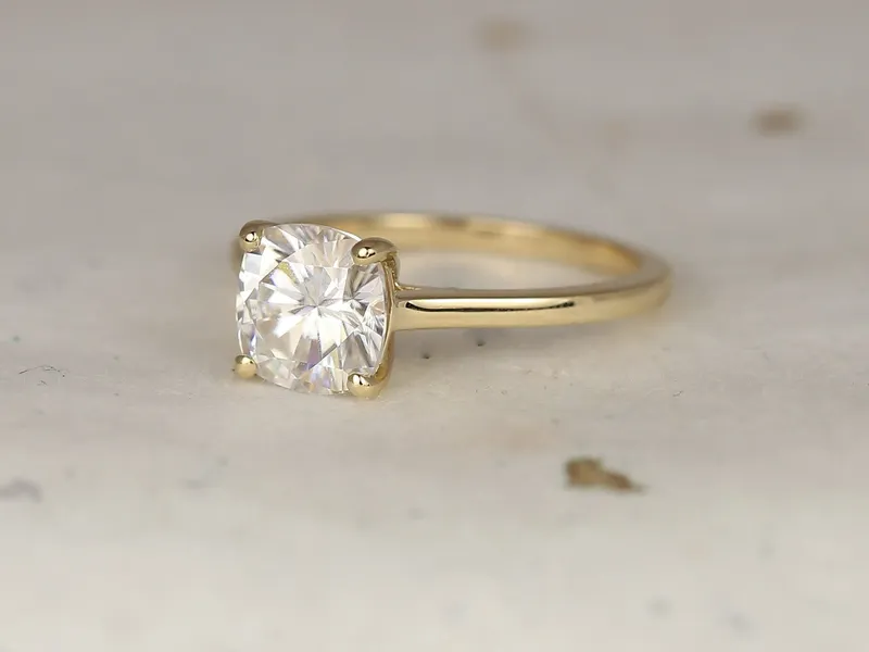 2ct Delta 7.5mm 14kt Gold Moissanite Minimalist Cathedral Cushion Solitaire Ring vy 3