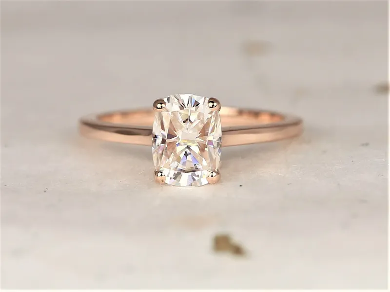 1.50ct Darla 8x6mm 14kt Rose Gold Forever One Moissanite Minimalist Cathedral Elongated Cushion Solitaire Engagement Ring view 2