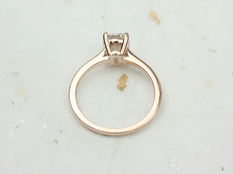 1.50ct Darla 8x6mm 14kt Rose Gold Forever One Moissanite Minimalist Cathedral Elongated Cushion Solitaire Engagement Ring view 3