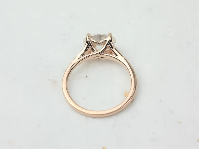 2ct Margo 9x7mm 14kt Rose Gold Moissanite Mermaid Split East West Oval Solitaire Ring view 3