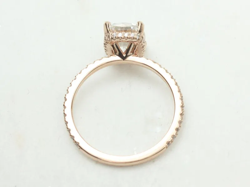 2.30ct EXTRA LOW Talia 9x7mm 14kt Rose Gold Moissanite Diamond Elongated Cushion Solitaire Ring view 2