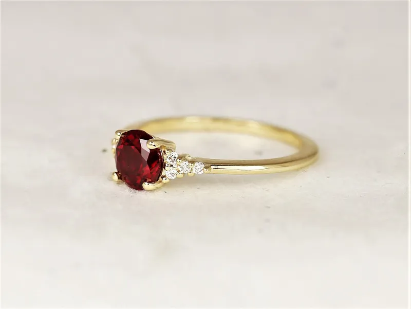 Malia 6mm 14kt Gold Ruby Diamond Art Deco Cluster Ring view 3