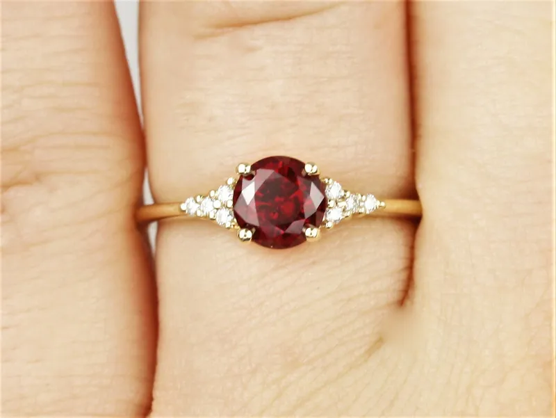 Malia 6mm 14kt Gold Ruby Diamond Art Deco Cluster Ring diamond round cut engagement ring