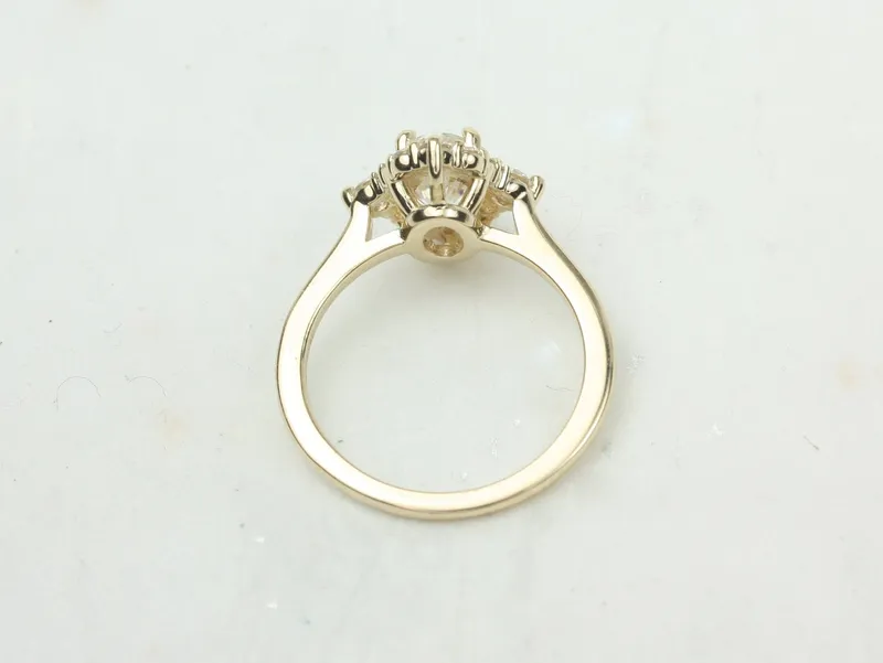 1.50cts Nola 8x6mm 14kt Gold Moissanite Diamonds 3 Stone Oval Halo Ring view 5