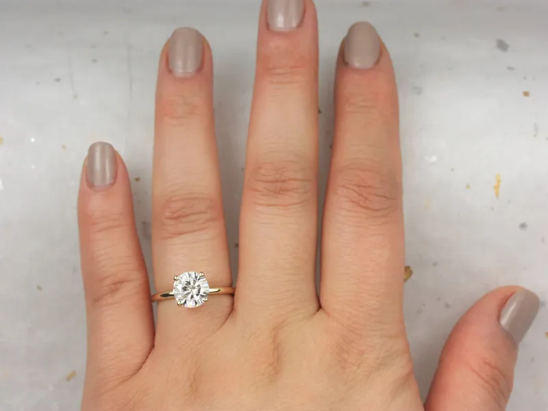 2ct Ingrid 8mm 14kt Gold Moissanite Unique Round Solitaire Ring vy 3