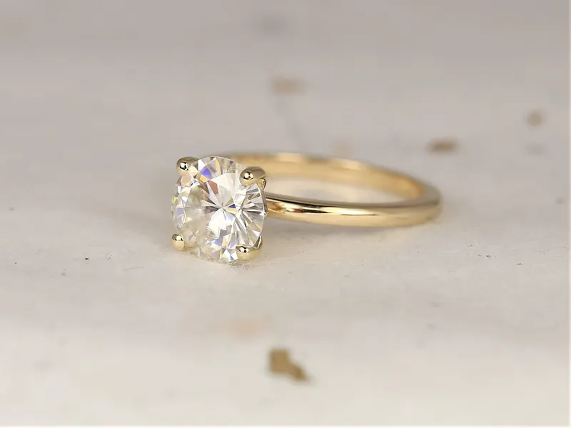 2ct Ingrid 8mm 14kt Gold Moissanite Unique Round Solitaire Ring vy 2