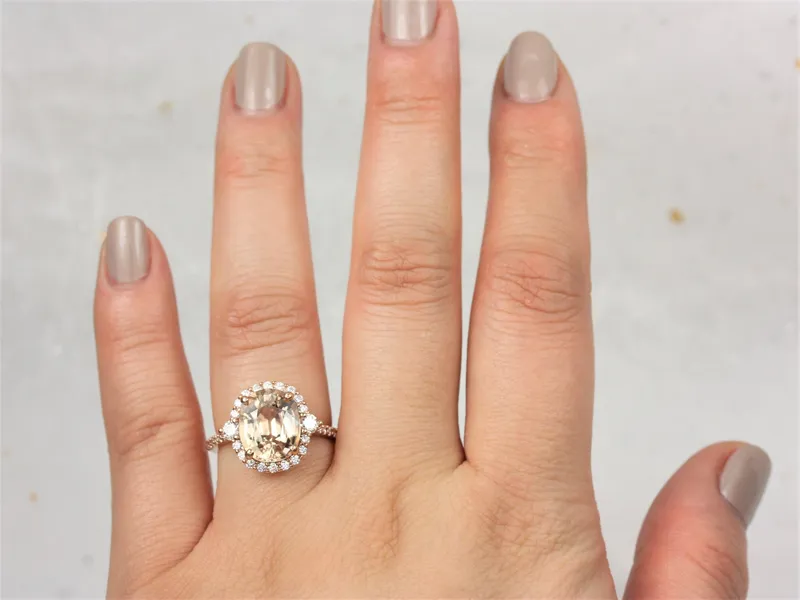 6.53cts Ready to Ship Bridgette 14kt Rose Gold Cognac Champagne Zircon Diamonds Unique Oval Halo Ring view 2