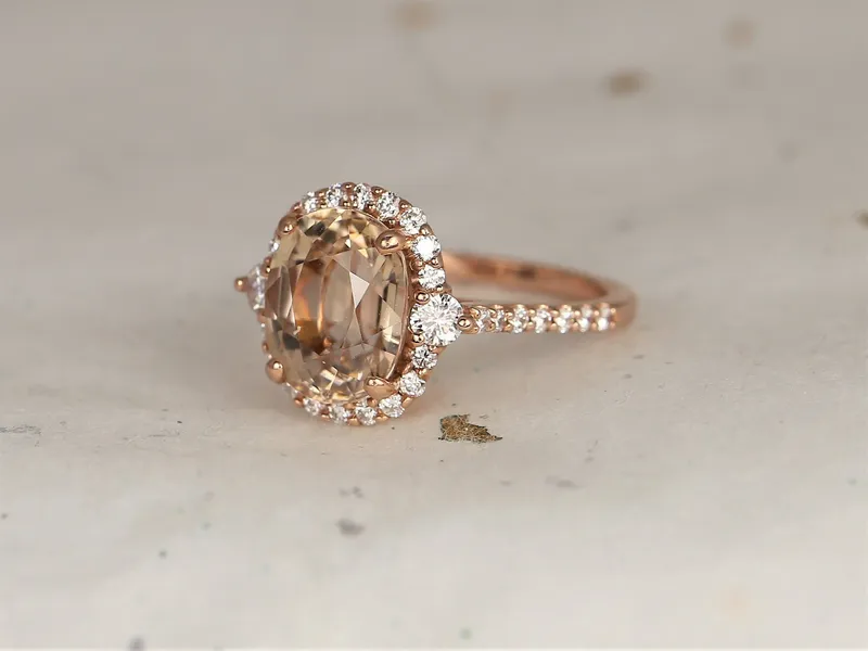 6.53cts Ready to Ship Bridgette 14kt Rose Gold Cognac Champagne Zircon Diamonds Unique Oval Halo Ring view 4