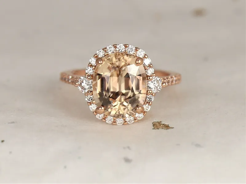 6.53cts Ready to Ship Bridgette 14kt Rose Gold Cognac Champagne Zircon Diamonds Unique Oval Halo Ring view 3