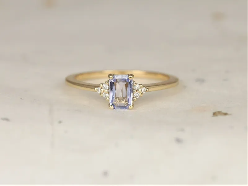 0.49ct Ready to Ship Jada 14kt Gold Cornflower Blue Sapphire Diamonds Dainty Emerald Cluster Ring vy 2