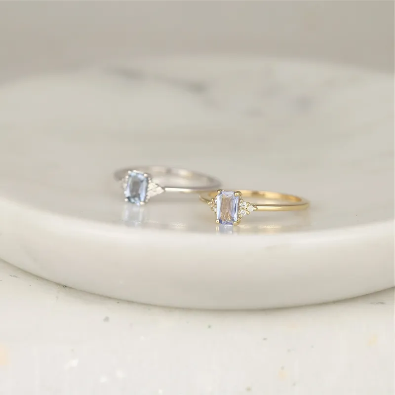 0.49ct Ready to Ship Jada 14kt Gold Cornflower Blue Sapphire Diamonds Dainty Emerald Cluster Ring blue sapphire emerald cut engagement ring
