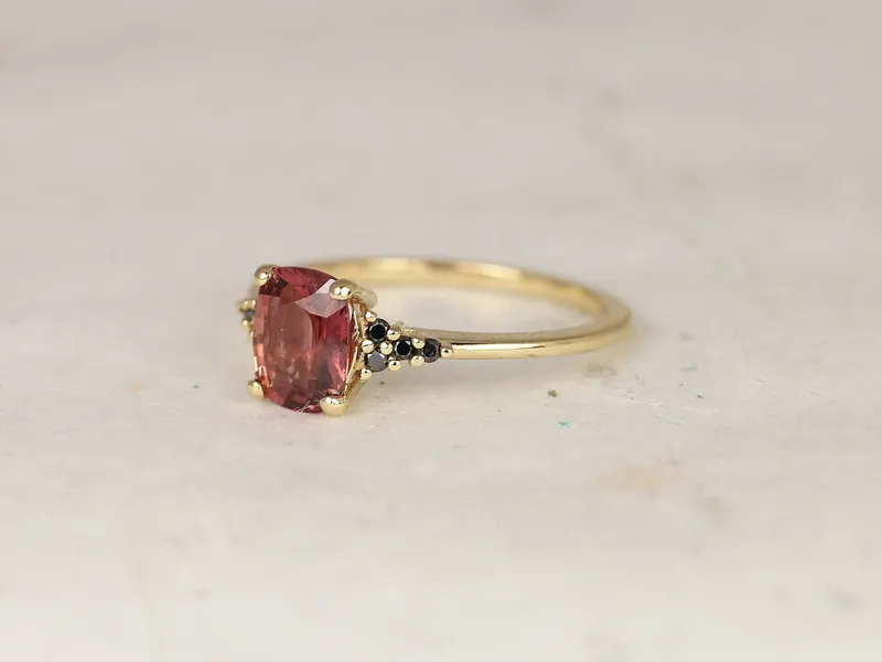 1.35ct Ready to Ship Marlow 14kt Gold Rustic Rose Red Sapphire Black Diamond Cluster Ring vy 4